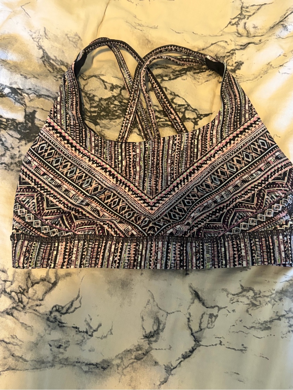 lululemon athletica Strappy Geometric Print Sports Bra - Pink, Black, Cream